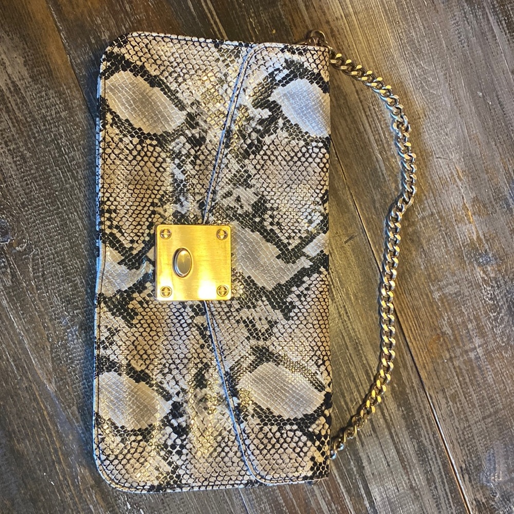 Snake skin purse gold strap